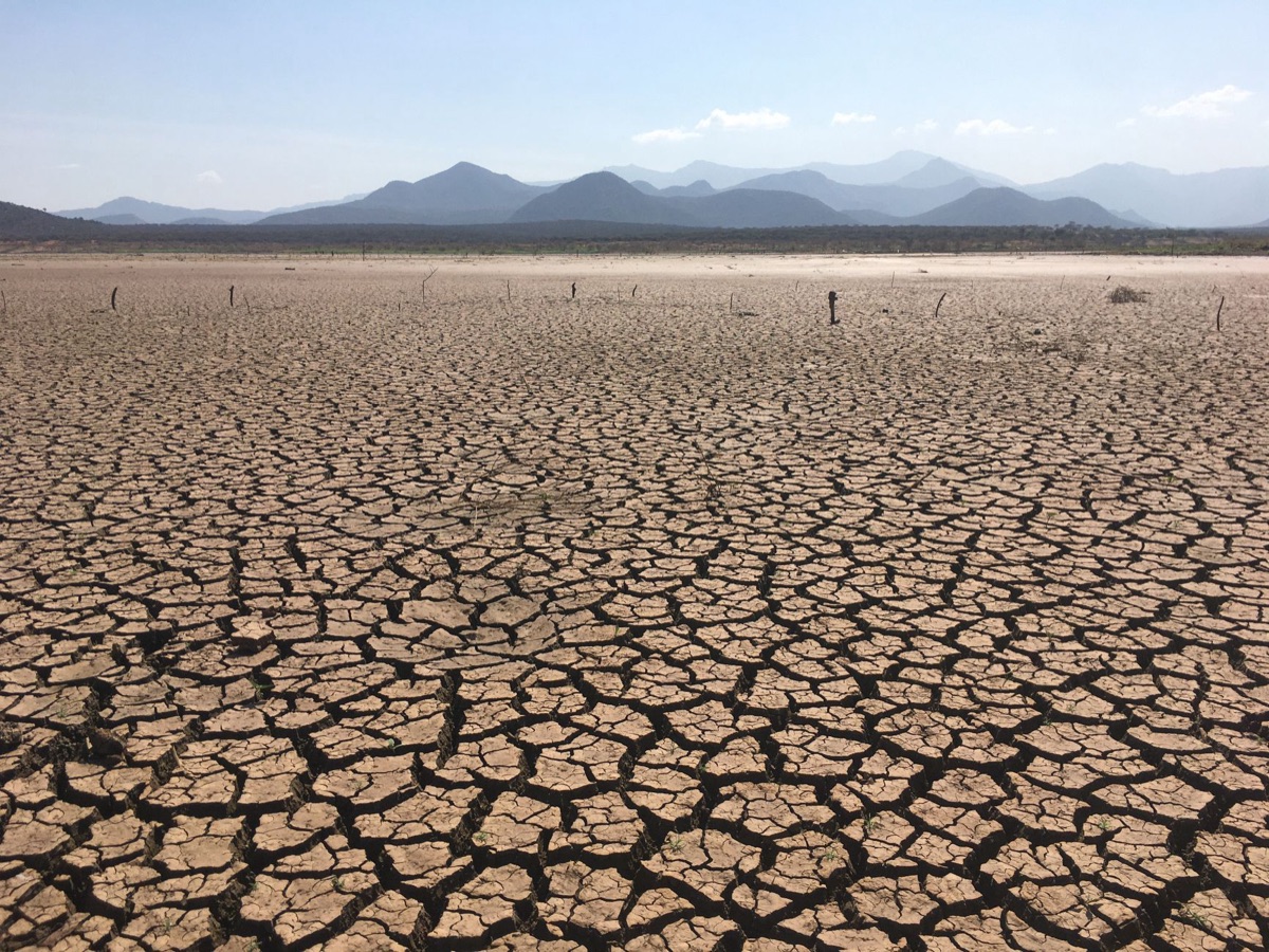 Solo seco e rachado representando as mudanças climáticas.