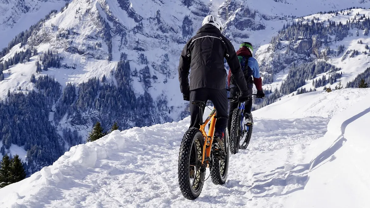 雪, 自然, 山, 肥胖のバイク, 冬, 山のバイク, MTB, バイク, 自行车, アドベンチャー, 冷たい, スポーツ, アクション, 外出, バイク, サイクリング
